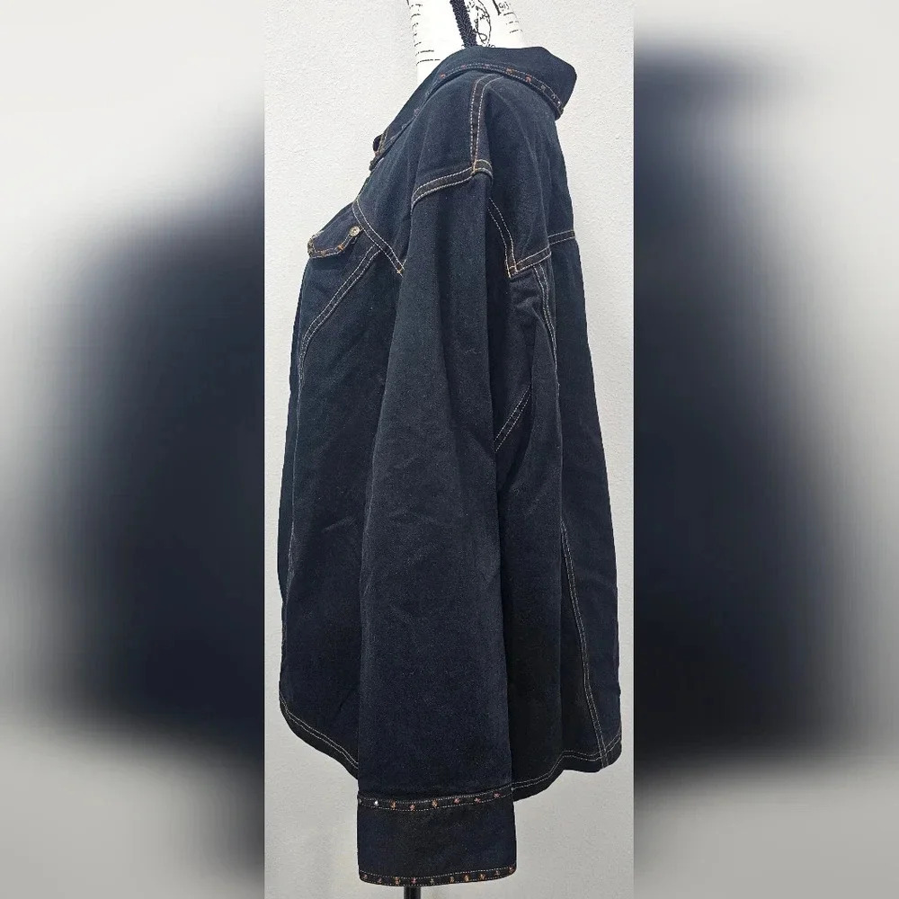 Liz & Me Women's Denim Jacket With Rhinestone Trim Black/Blue Size 2X 22/24W - Picture 6 of 16